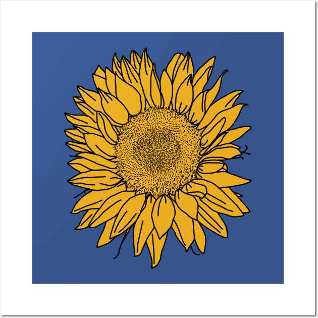 Yellow Sunflower Line Drawing Wall Art by ellenhenryart